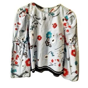 Zara Pinstripe Floral Rear Button Blouse Size Extra Small
